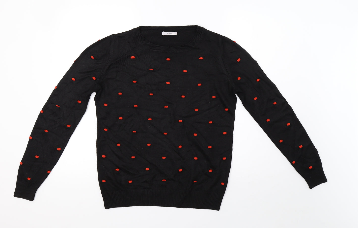 saisnburys Womens Black Polka Dot Knit Pullover Sweatshirt Size 8