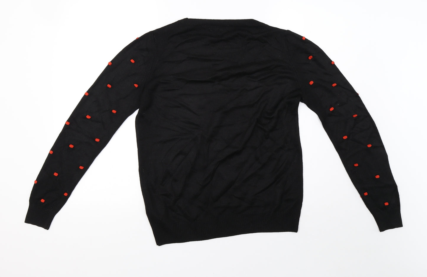 saisnburys Womens Black Polka Dot Knit Pullover Sweatshirt Size 8