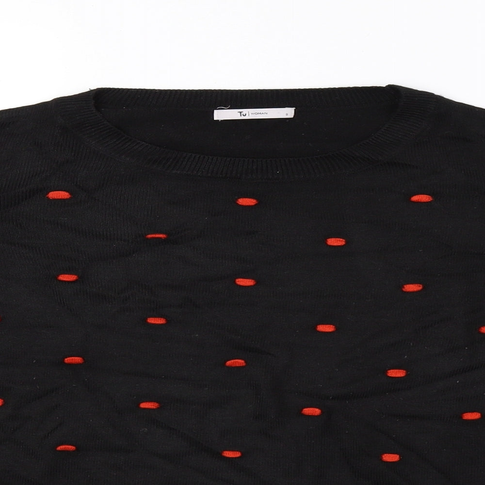 saisnburys Womens Black Polka Dot Knit Pullover Sweatshirt Size 8