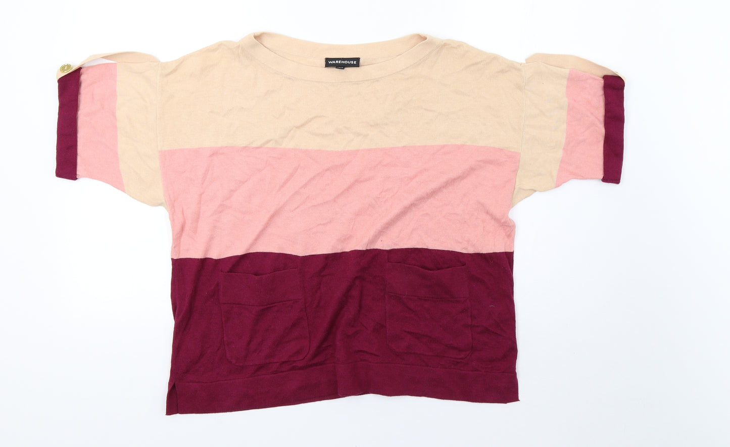 Warehouse Womens Purple Striped Knit Basic T-Shirt Size 12