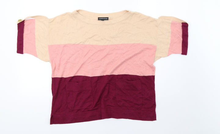 Warehouse Womens Purple Striped Knit Basic T-Shirt Size 12