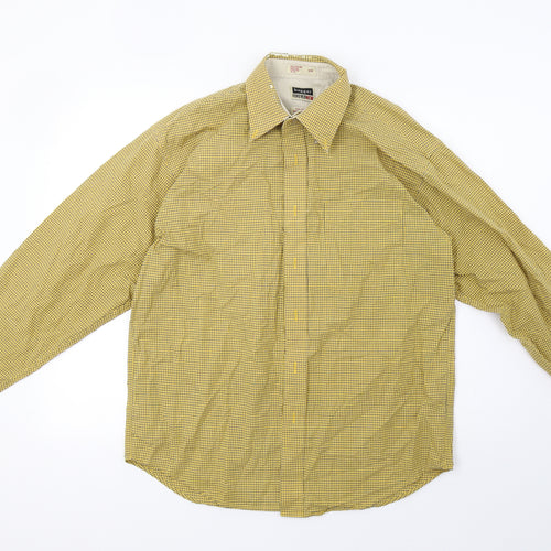 Haggar Mens Yellow Check   Button-Up Size M