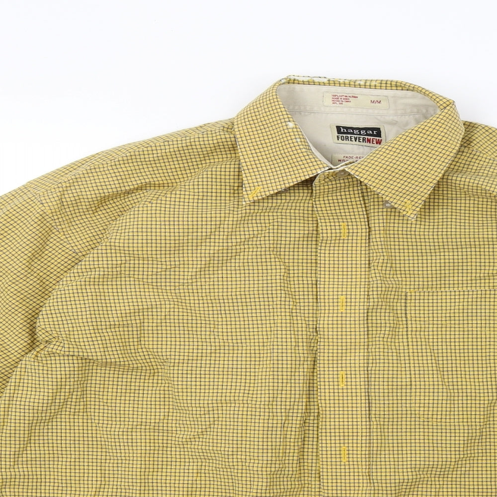 Haggar Mens Yellow Check   Button-Up Size M