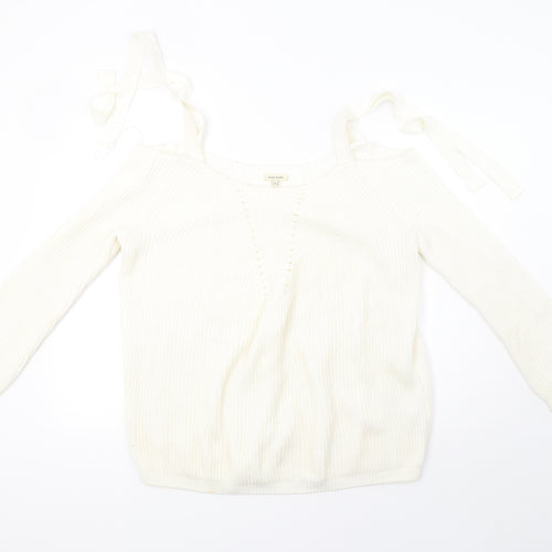 river island  Womens White  Knit Pullover Sweatshirt Size 10