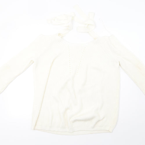 river island  Womens White  Knit Pullover Sweatshirt Size 10