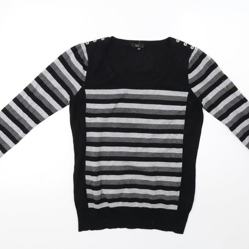 M&Co Womens Grey Striped Knit Pullover Sweatshirt Size 12
