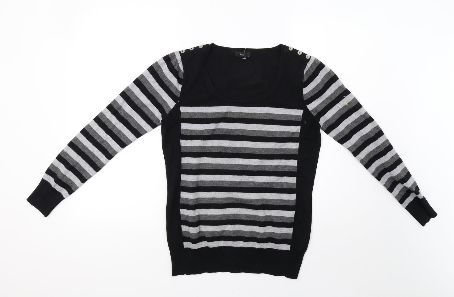 M&Co Womens Grey Striped Knit Pullover Sweatshirt Size 12