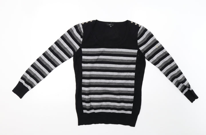 M&Co Womens Grey Striped Knit Pullover Sweatshirt Size 12