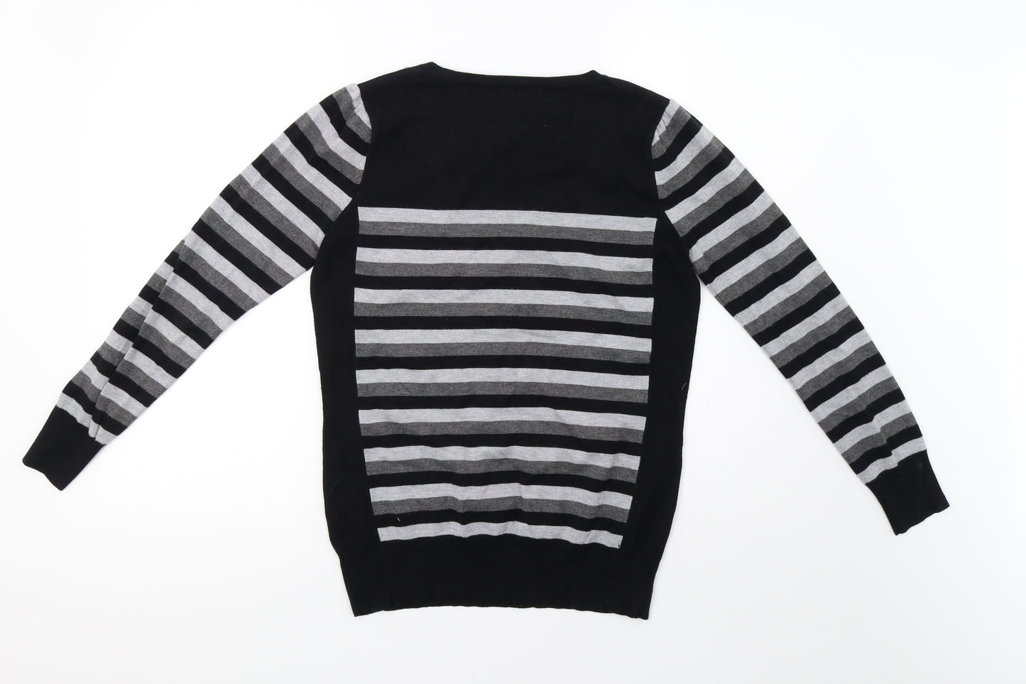 M&Co Womens Grey Striped Knit Pullover Sweatshirt Size 12