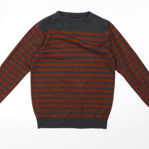 Cedar Wood State Mens Brown Striped Knit Pullover Sweatshirt Size XS