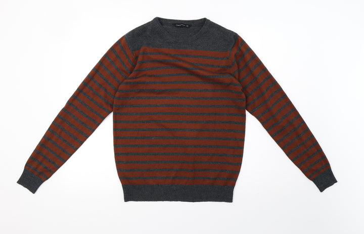 Cedar Wood State Mens Brown Striped Knit Pullover Sweatshirt Size XS