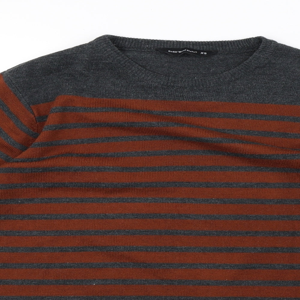 Cedar Wood State Mens Brown Striped Knit Pullover Sweatshirt Size XS