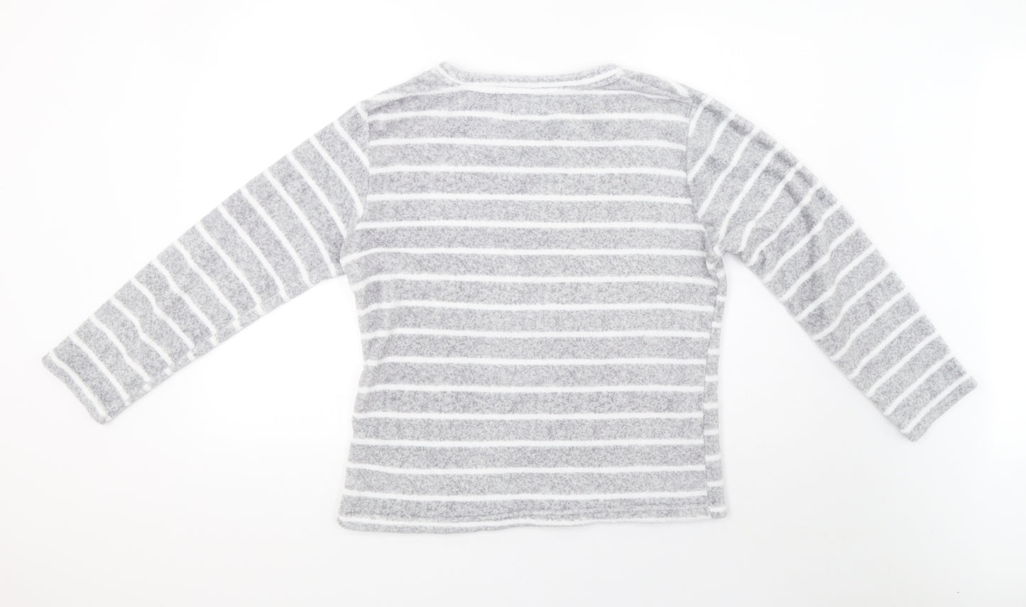F&F Womens Grey Striped Fleece  Pyjama Top Size 14