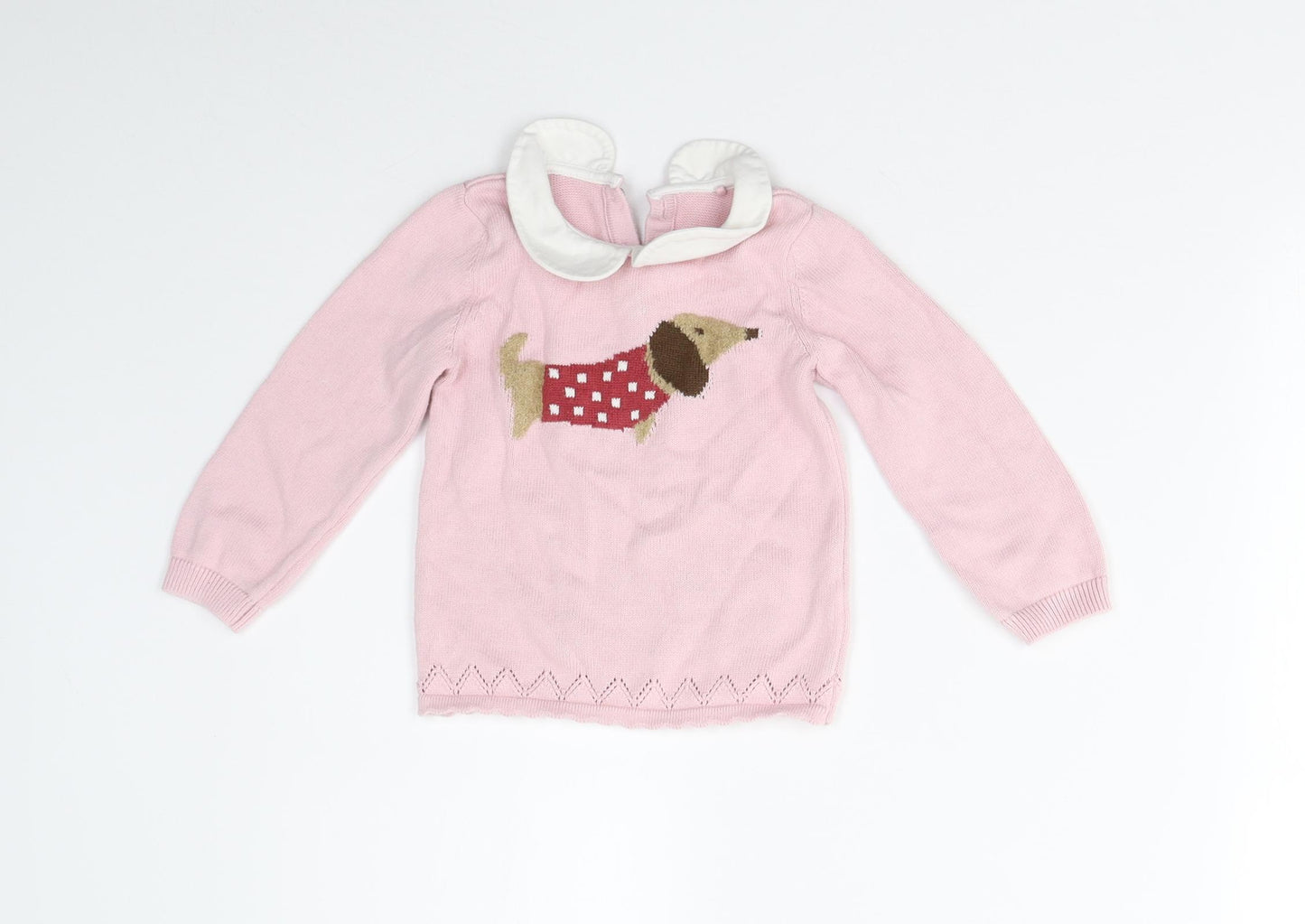 TU Girls Pink  Knit Pullover Jumper Size 9-12 Months  - Dog
