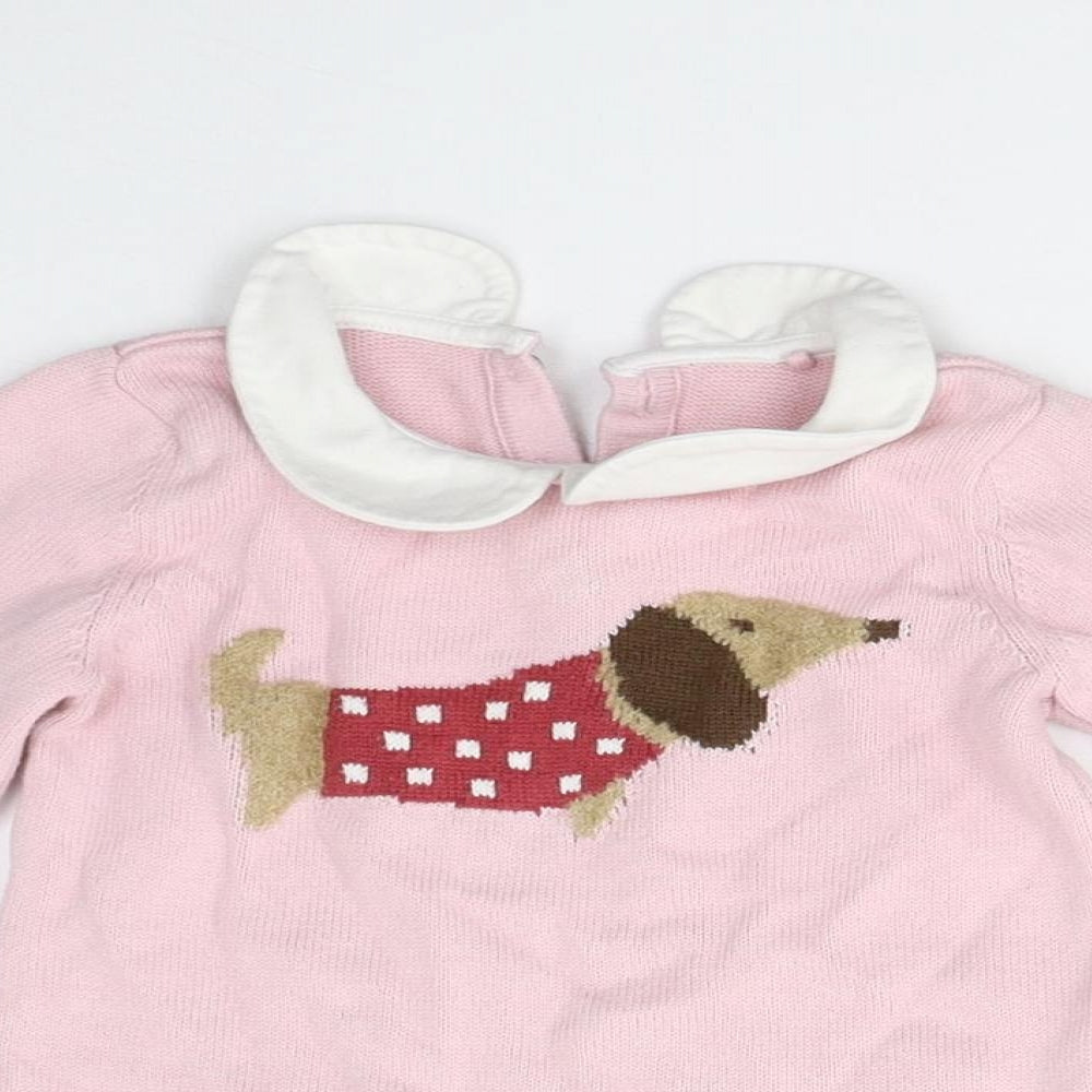 TU Girls Pink  Knit Pullover Jumper Size 9-12 Months  - Dog