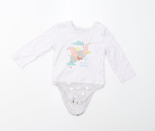 Front view of Disney Baby Baby White Babygrow One-Piece, size 12-18, Months - Disney