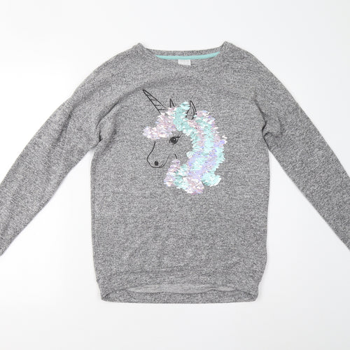 F&F Girls Grey   Pullover Sweatshirt Size 12-13 Years  - Unicorn
