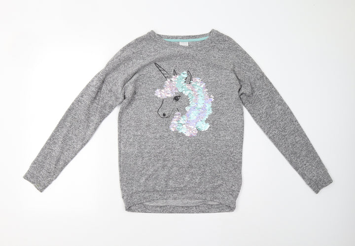 F&F Girls Grey   Pullover Sweatshirt Size 12-13 Years  - Unicorn