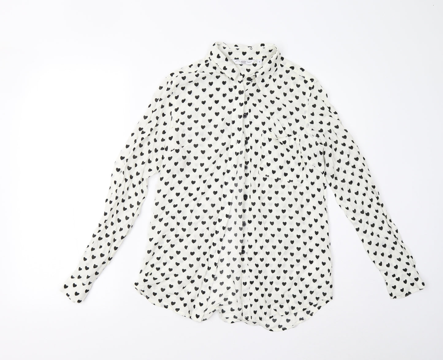 New Look Womens White Geometric  Basic Button-Up Size 6