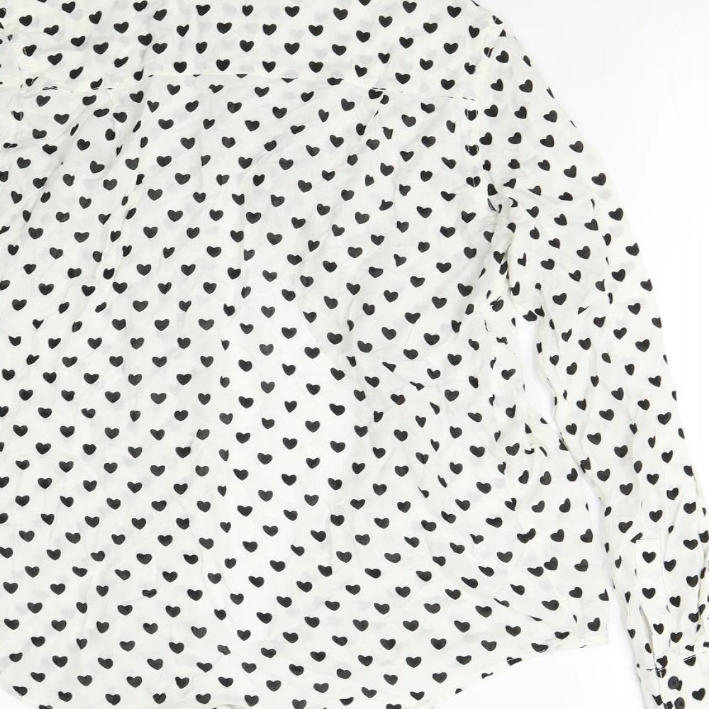 New Look Womens White Geometric  Basic Button-Up Size 6