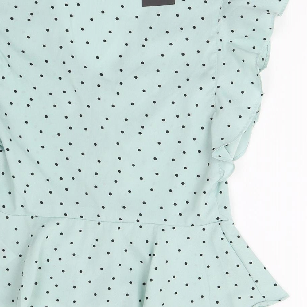 New Look Womens Green Polka Dot  Basic Button-Up Size 8