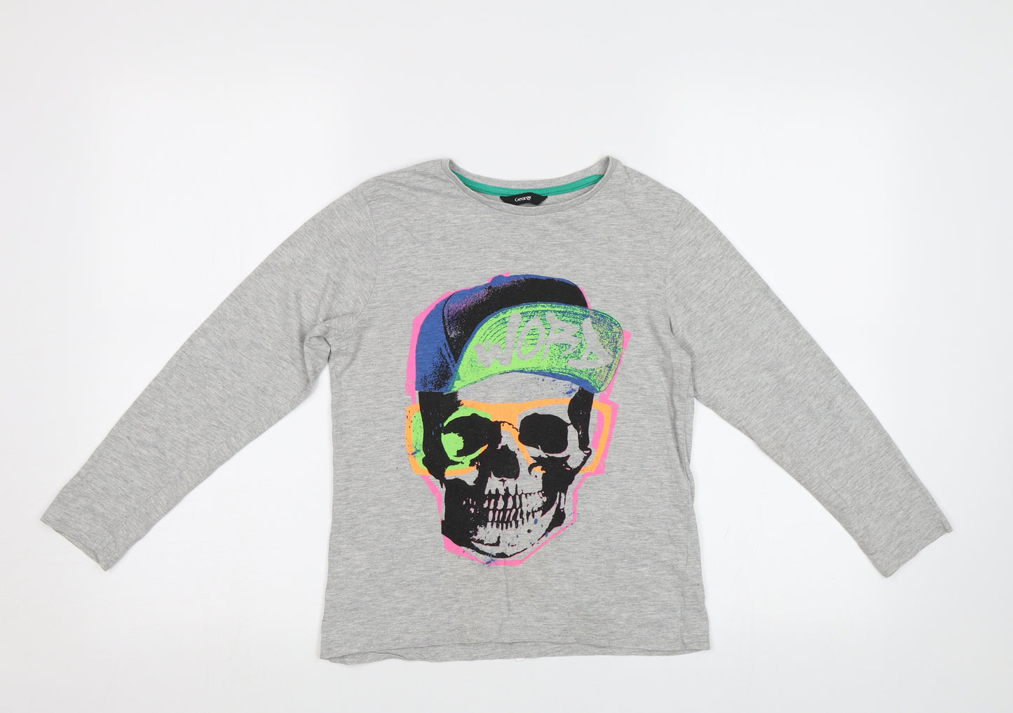 George Boys Grey   Basic T-Shirt Size 9-10 Years  - Skull