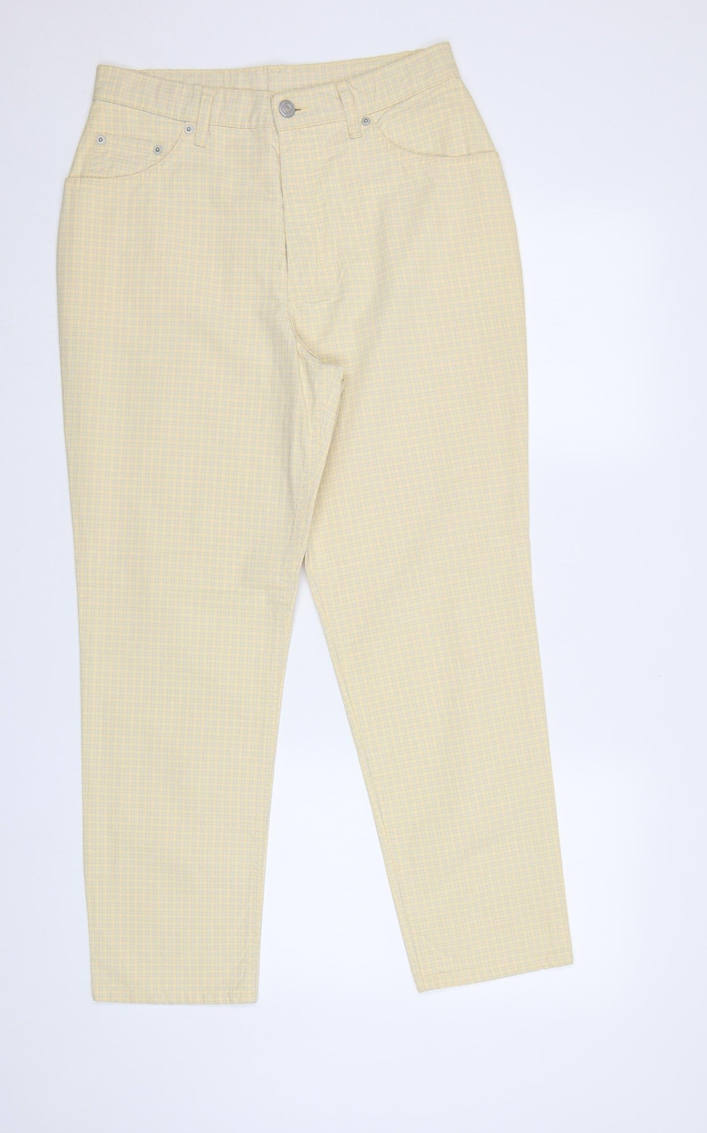 Classic Label Womens Yellow Check Denim Trousers  Size 12 L28 in