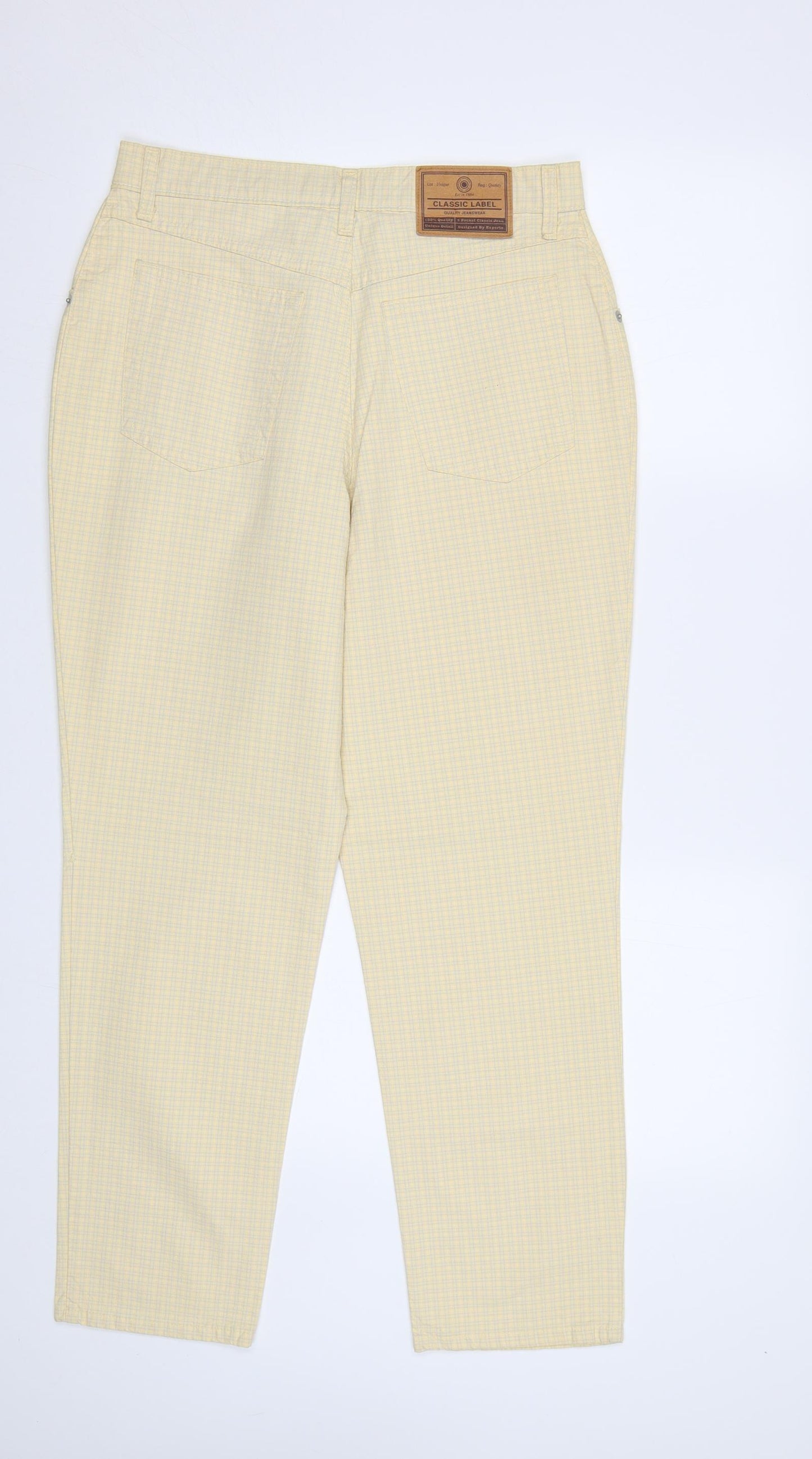Classic Label Womens Yellow Check Denim Trousers  Size 12 L28 in