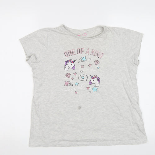 Primark Girls Grey   Basic T-Shirt Size 12 Years  - Unicorn