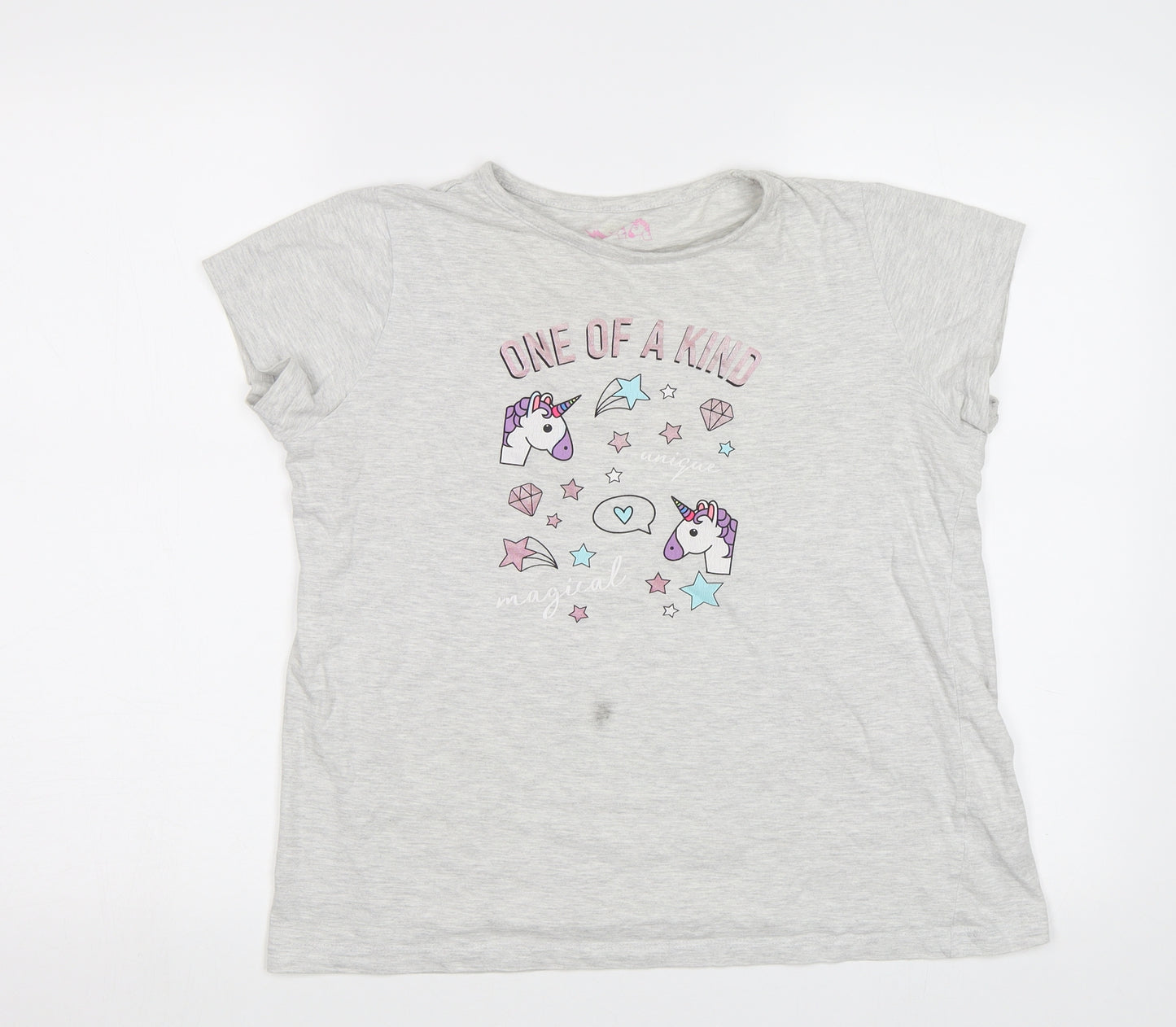 Primark Girls Grey   Basic T-Shirt Size 12 Years  - Unicorn