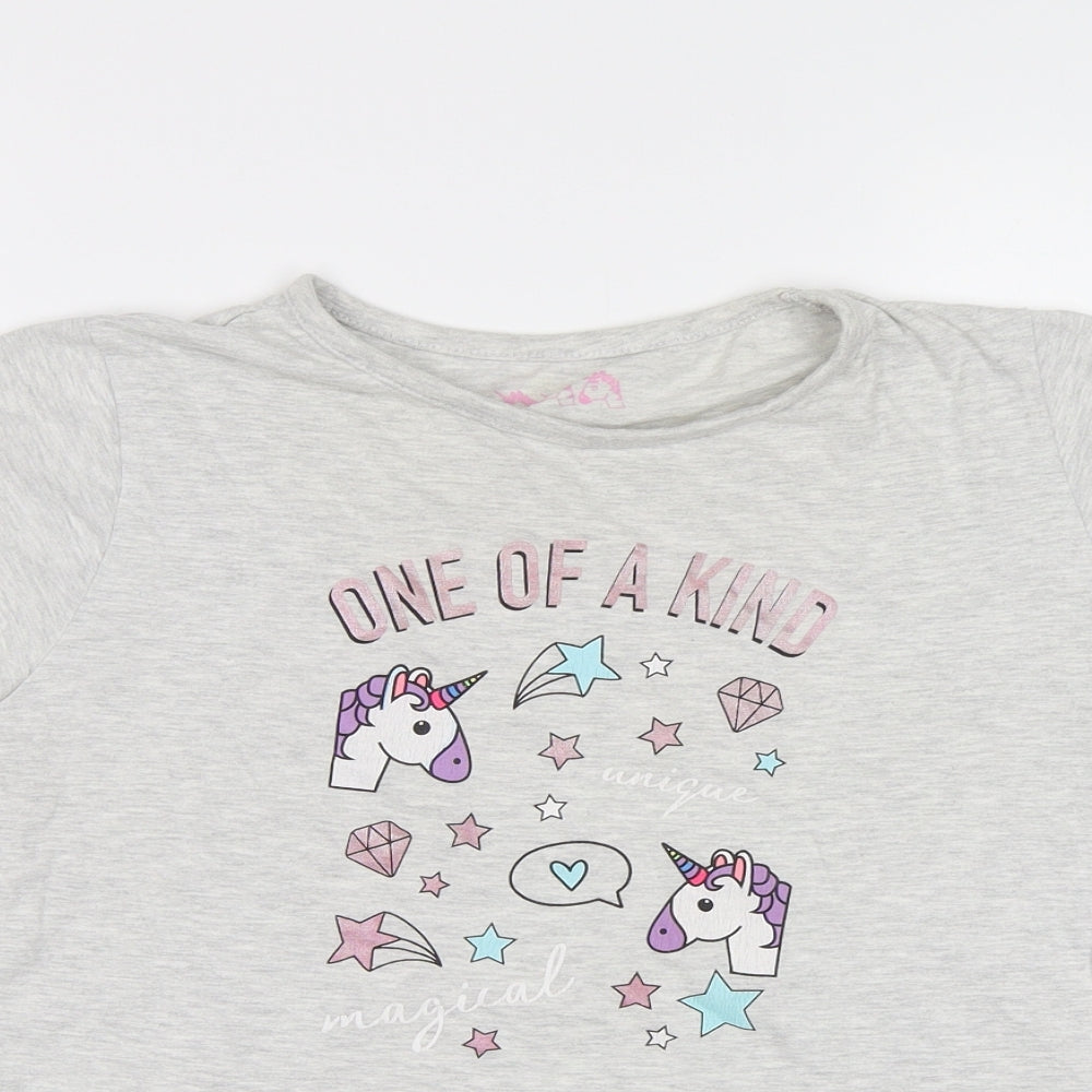 Primark Girls Grey   Basic T-Shirt Size 12 Years  - Unicorn