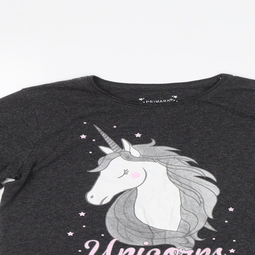Primark Girls Grey   Top Pyjama Top Size 12 Years  - Unicorn