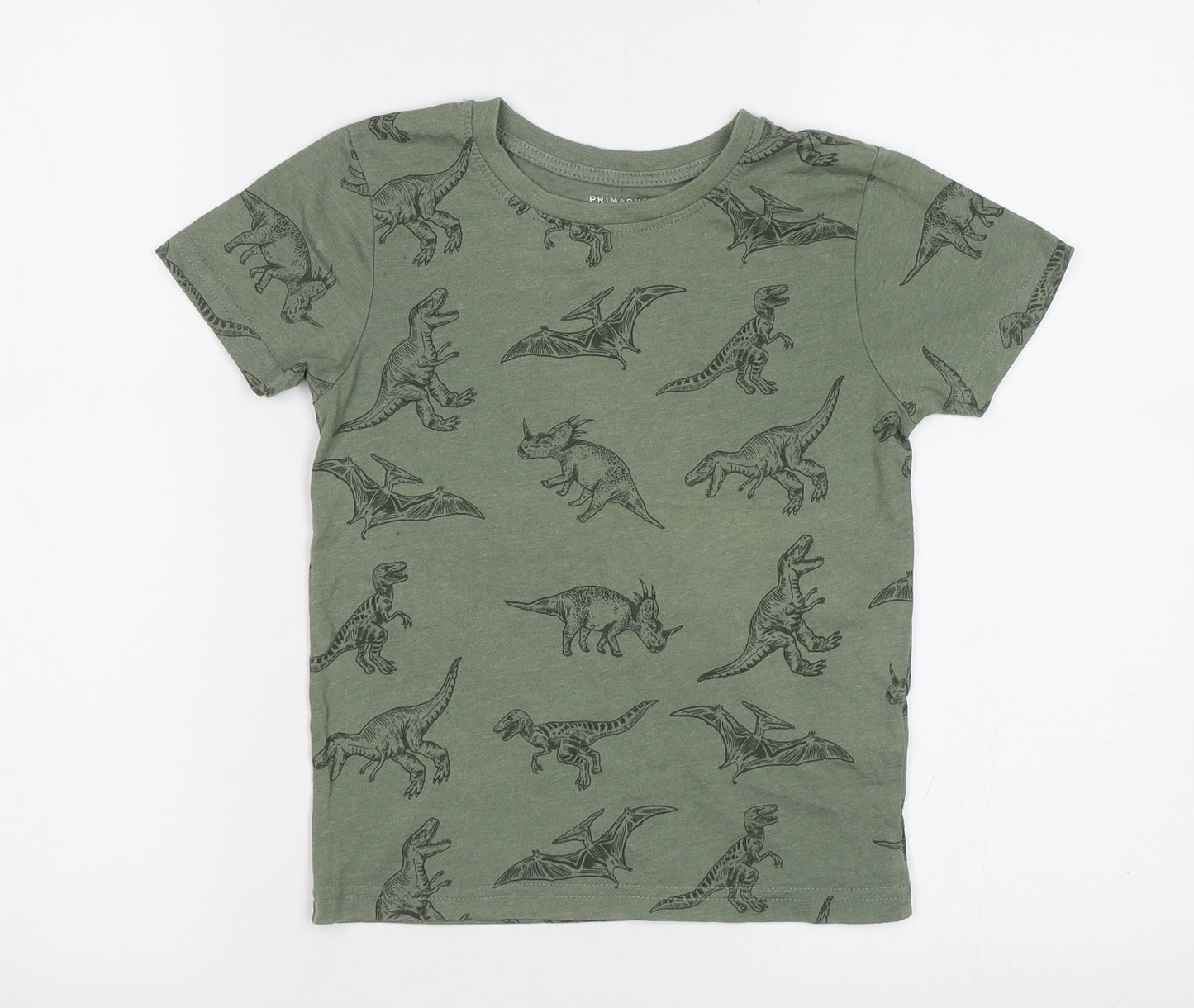 Primark Boys Green   Basic T-Shirt Size 5-6 Years  - Dinosaur Print