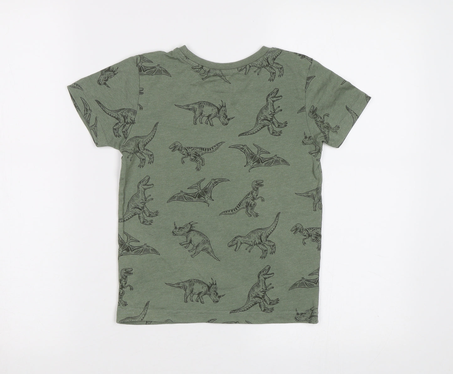 Primark Boys Green   Basic T-Shirt Size 5-6 Years  - Dinosaur Print