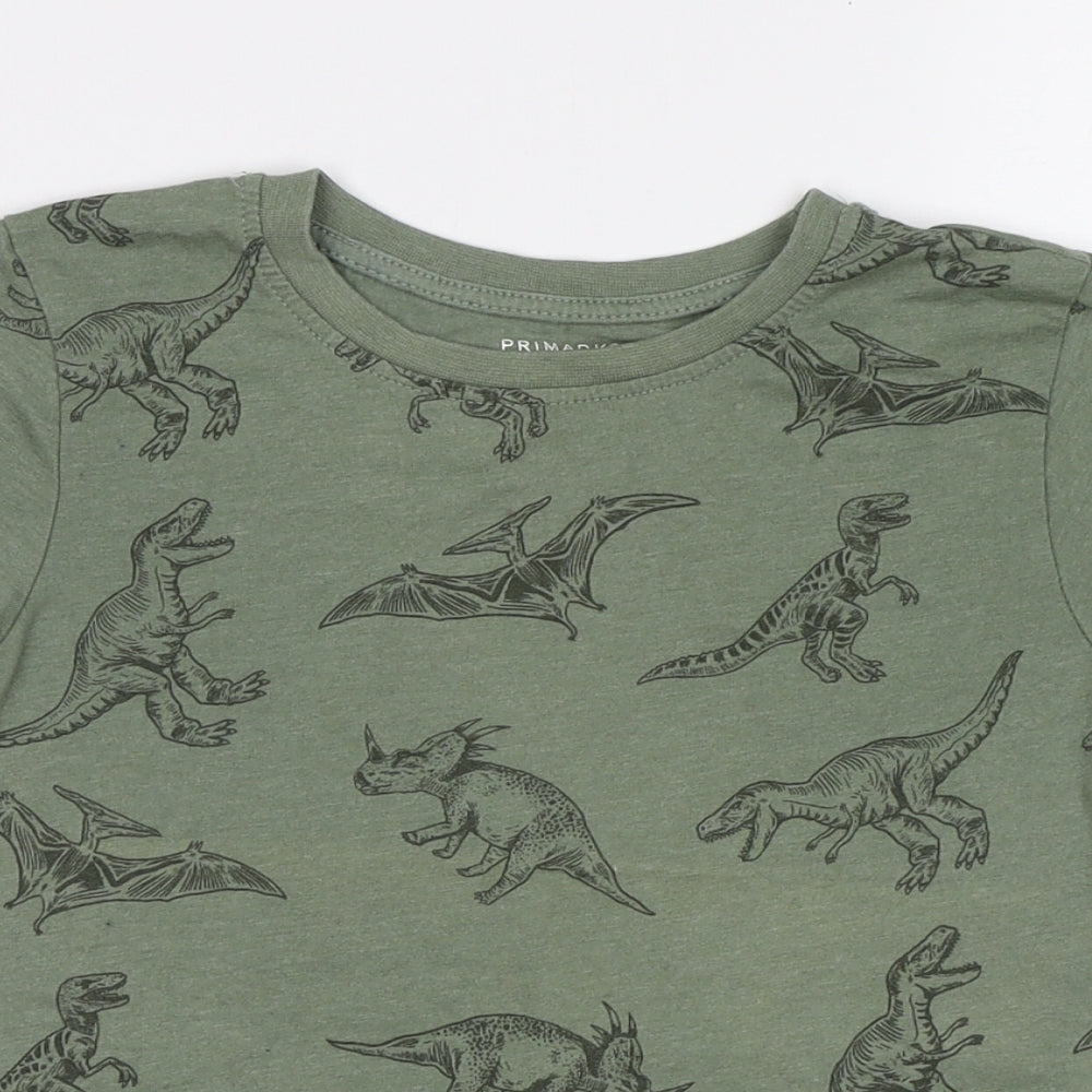 Primark Boys Green   Basic T-Shirt Size 5-6 Years  - Dinosaur Print
