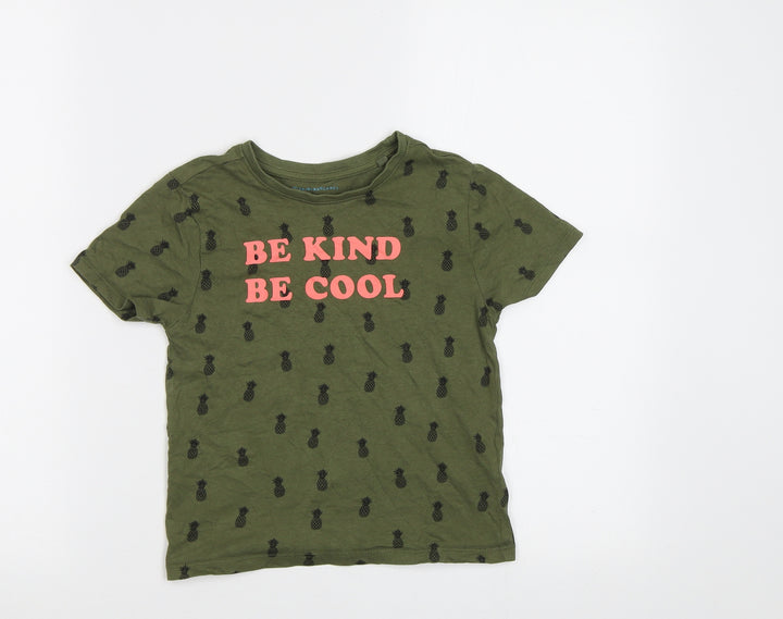 Primark Girls Green Basic T-Shirt Size 4-5 Years - Pineapple Print