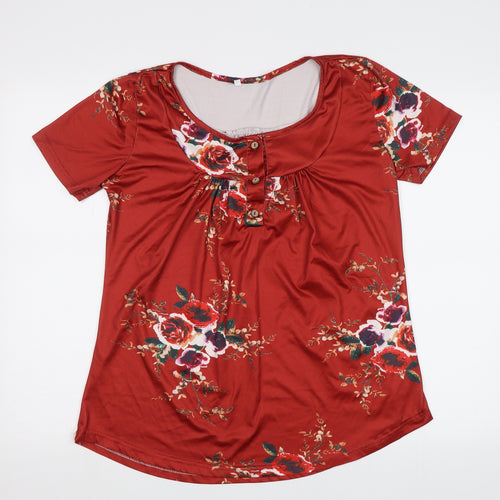 Preworn Womens Brown Floral  Basic Blouse Size L