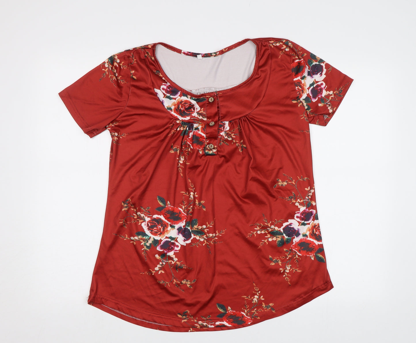 Preworn Womens Brown Floral  Basic Blouse Size L