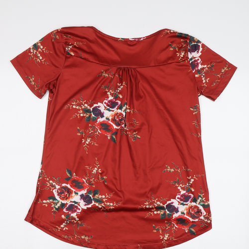 Preworn Womens Brown Floral  Basic Blouse Size L