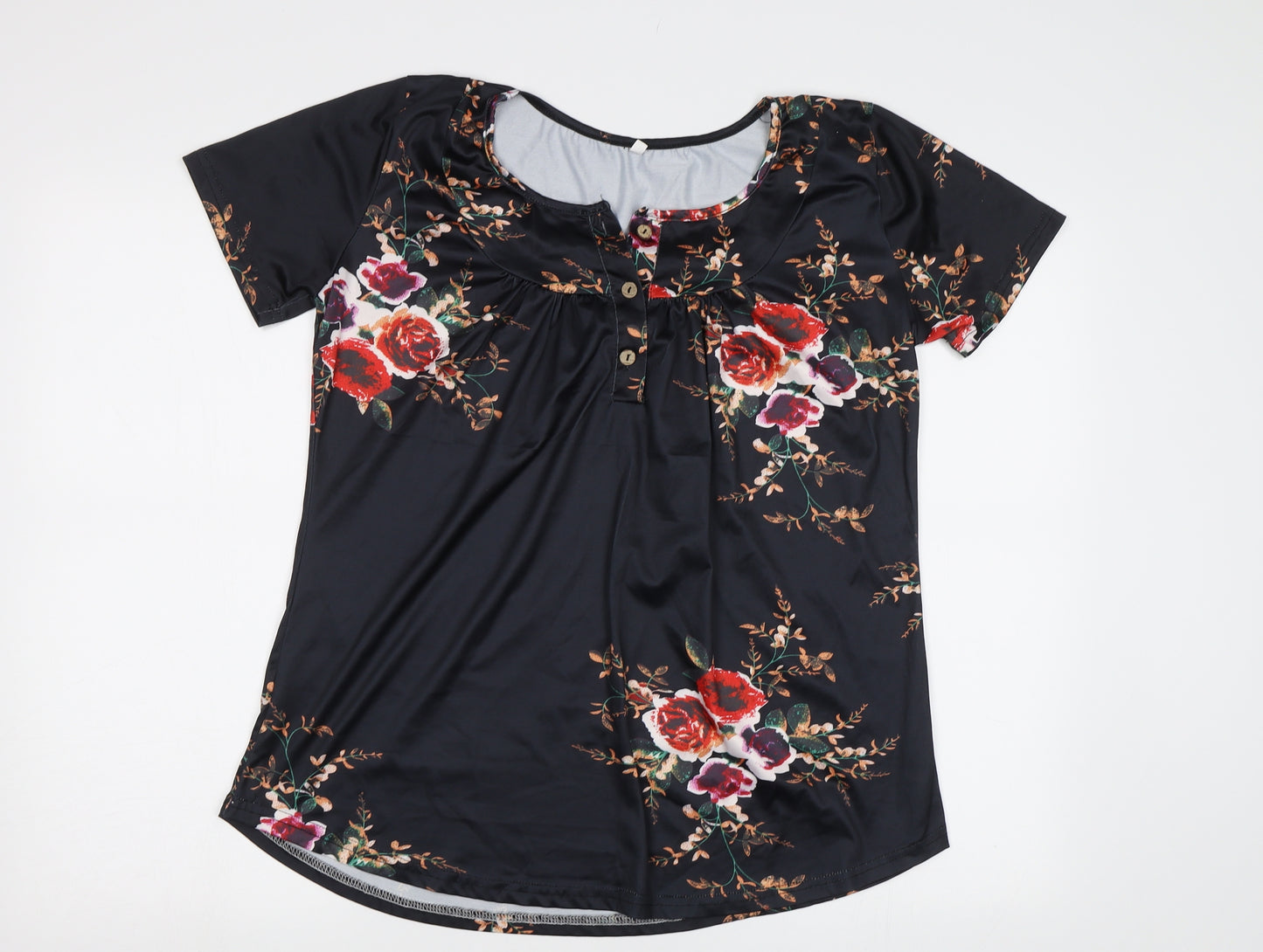 Preworn Womens Black Floral  Basic Blouse Size L