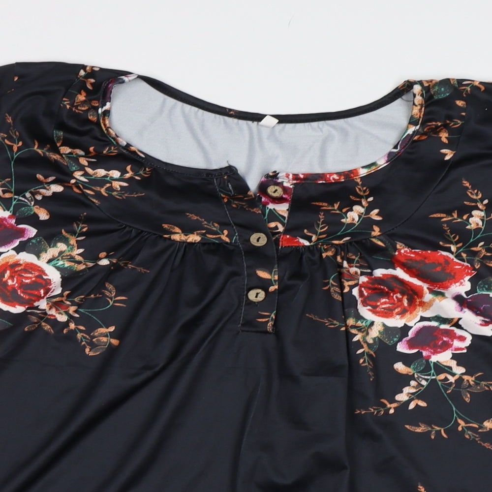 Preworn Womens Black Floral  Basic Blouse Size L