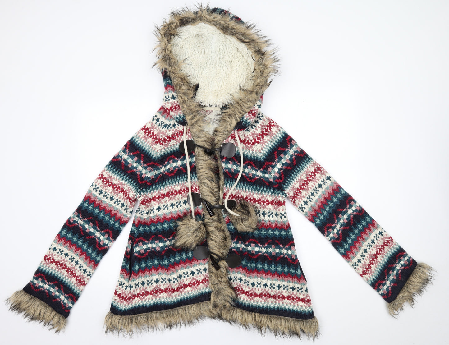 Falmer Womens Red Fair Isle   Coatigan Size 16