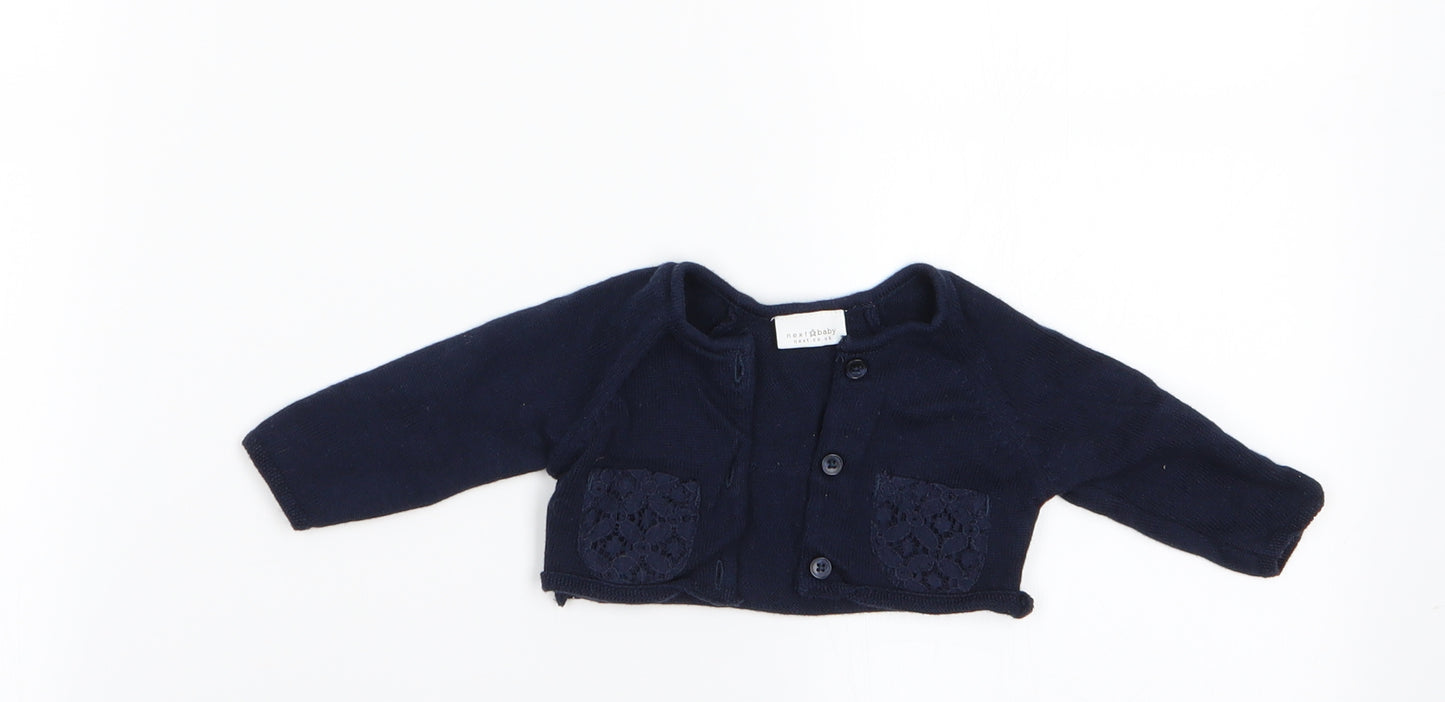 NEXT Girls Blue   Cardigan Jumper   - Lace Back Panel