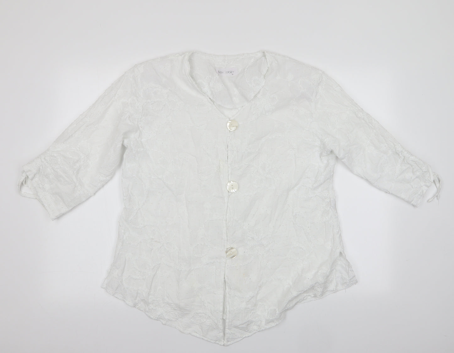 New Jersey Womens White Floral  Basic Blouse Size M