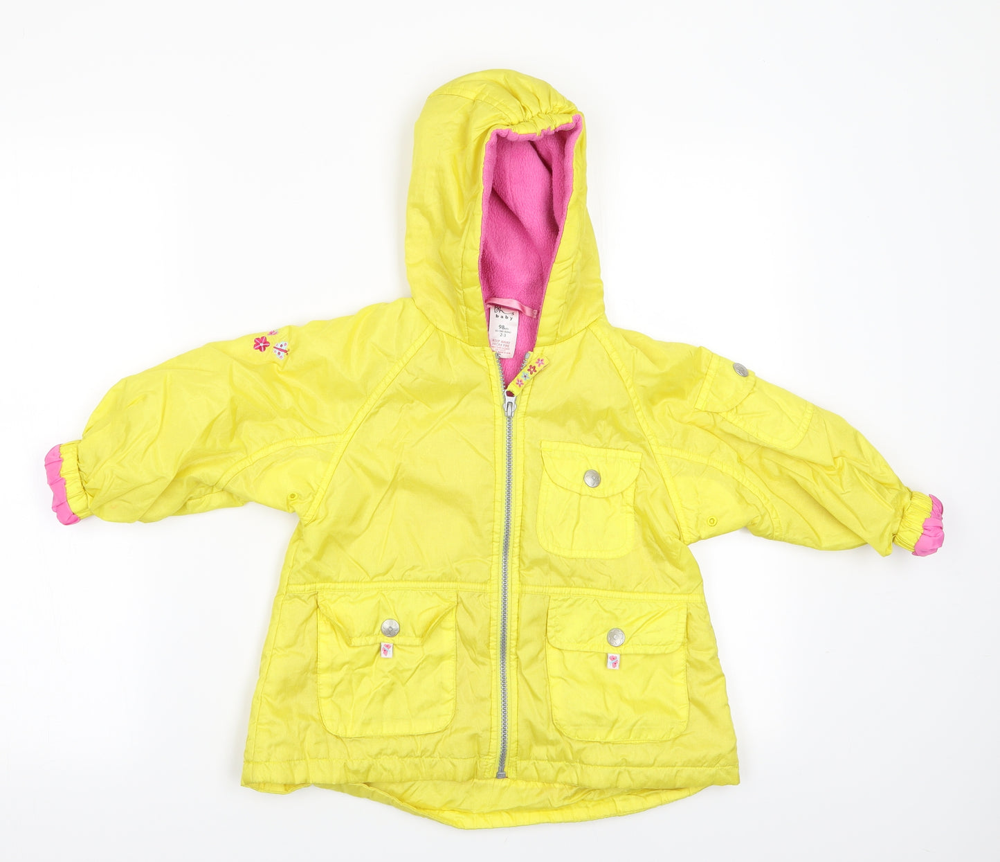 BHS Baby Girls Yellow   Jacket Coat Size 2-3 Years  - Fleece Lined