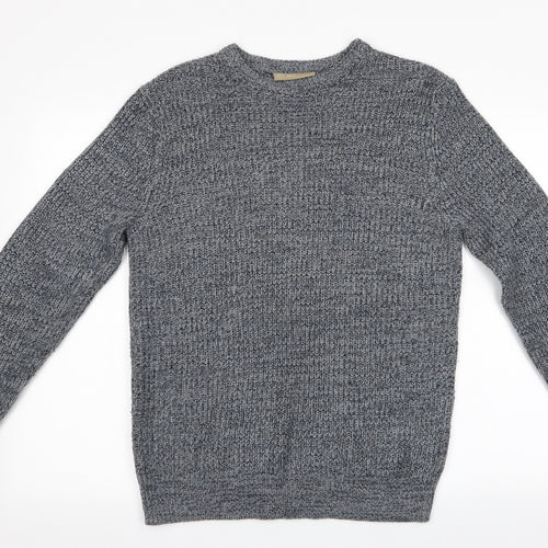 Avenue Mens Blue Herringbone  Pullover Jumper Size M