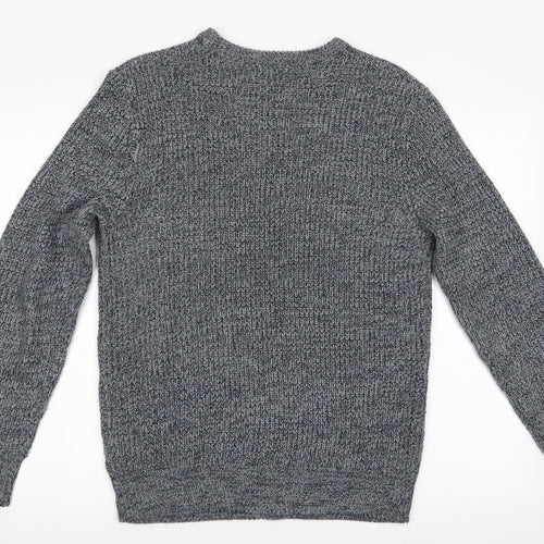 Avenue Mens Blue Herringbone  Pullover Jumper Size M