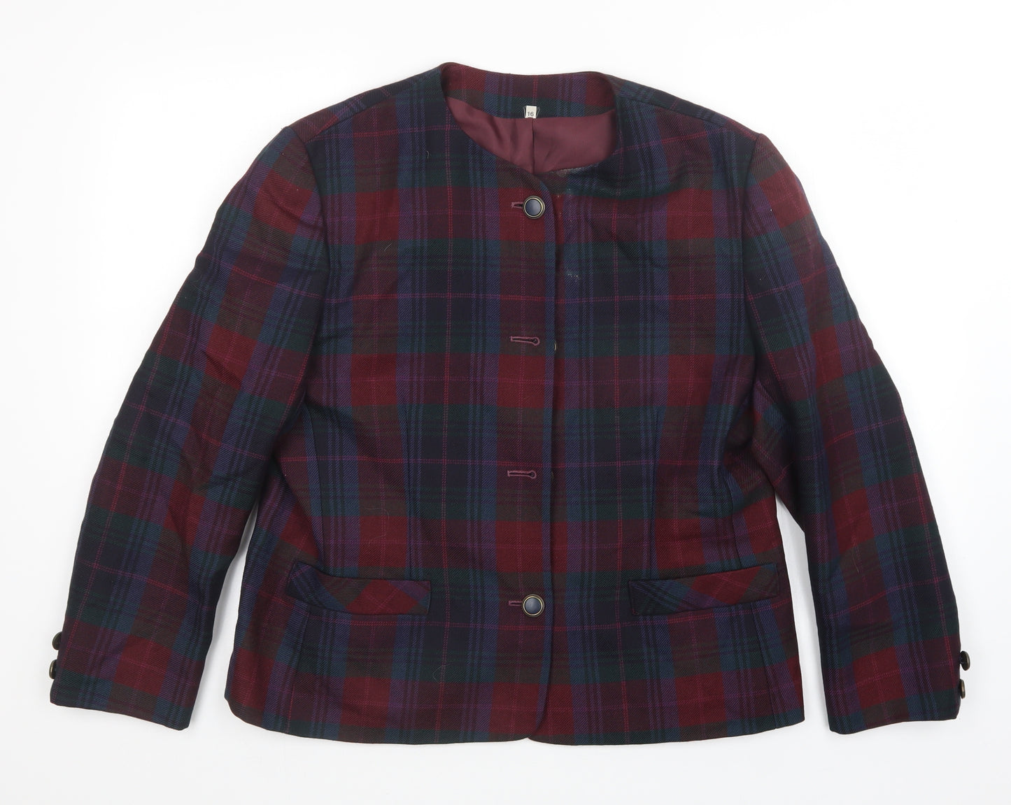 Preworn Womens Multicoloured Plaid  Jacket Blazer Size 16