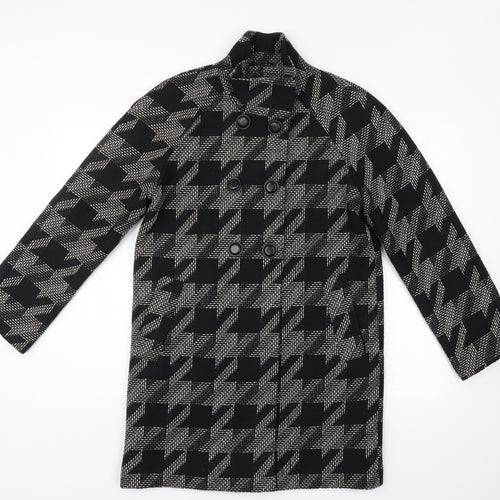 F&F Womens Black Geometric  Overcoat Coat Size 10