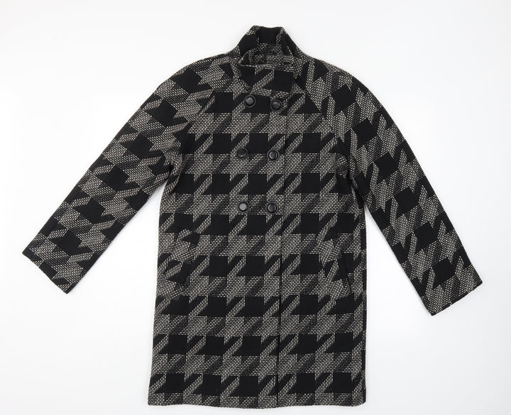 F&F Womens Black Geometric Overcoat Coat Size 10